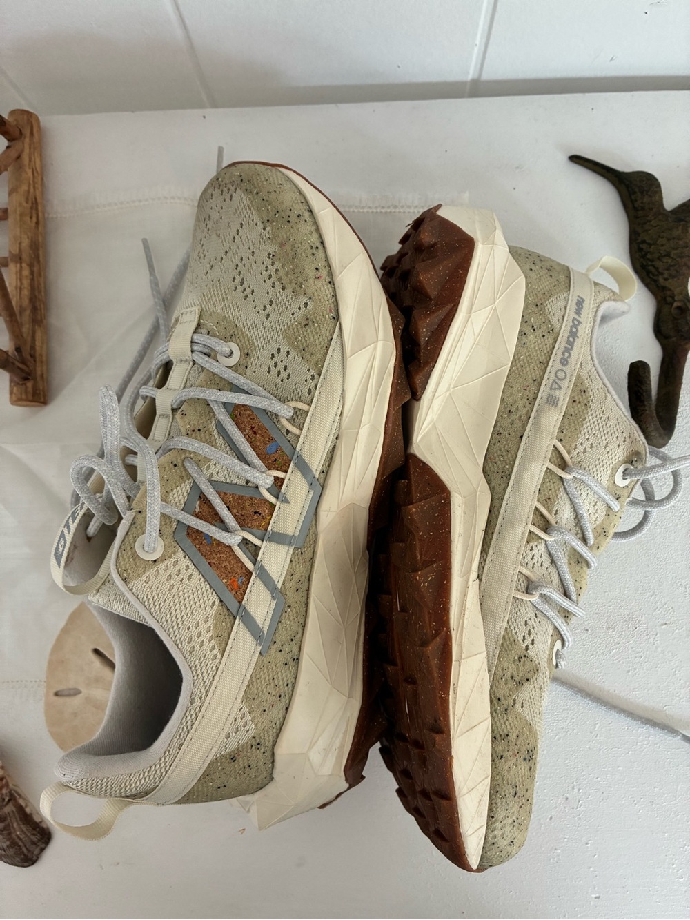 New Balance ivory & speckled cork all terrain/ trail running shoes - great grip